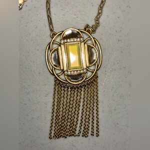 Vintage Lia Sophia Gold Tone Art Noveau Rhinestone Necklace Gatsby Tassle NWT